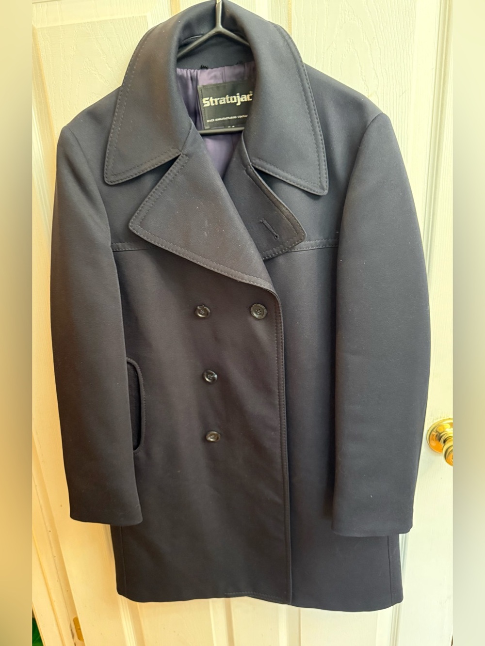 VTG 1960s Stratojac Double Breasted Wool Peacoat Car Coat Men’s 38 Purple Lining